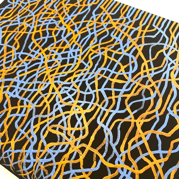 Orange and Blue Mycelium Network Painting - Black Background - Original Art - Picture 11 of 13